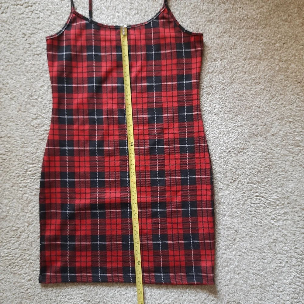 Derek Heart Bodycon Dress Women's Medium Red Plaid Scoop Neck Sleeveless* - Picture 7 of 11